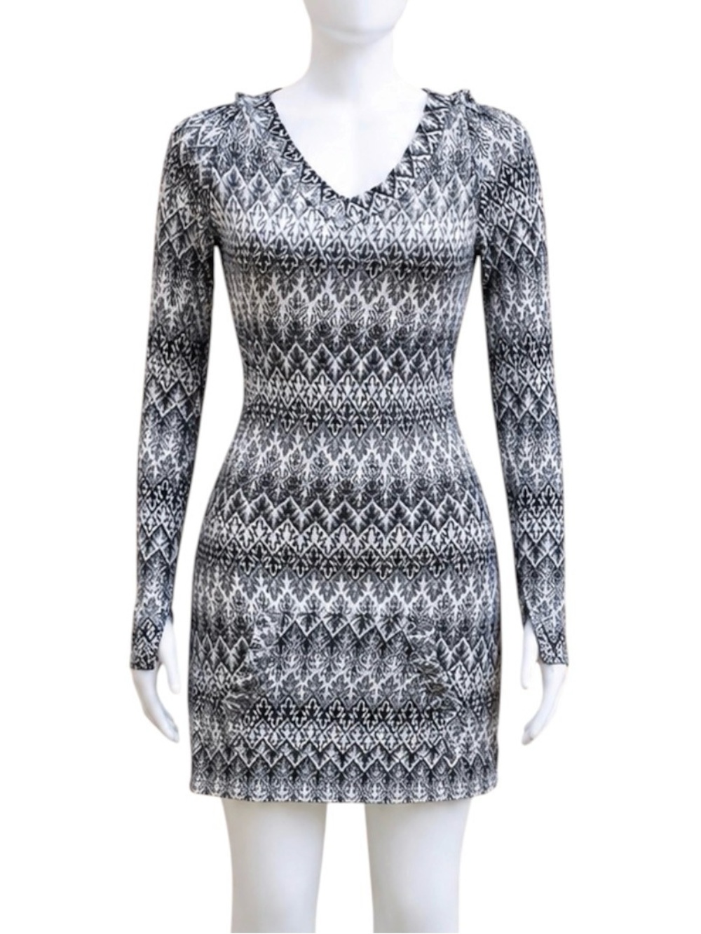 Apple bottom Vintage Y2K sheer Black & White Fair Isle Bodycon Dress size large